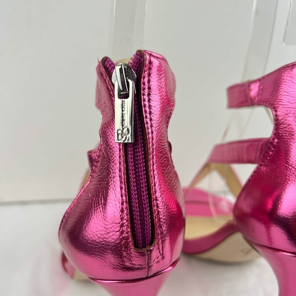 EUC Jessica Simpson Dalechi Metallic Pink Strappy High Heel Womens Size 8.5 - Picture 5 of 9